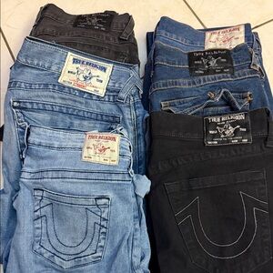 True Religion Men's Light Blue and Black Jeans BUNDLE